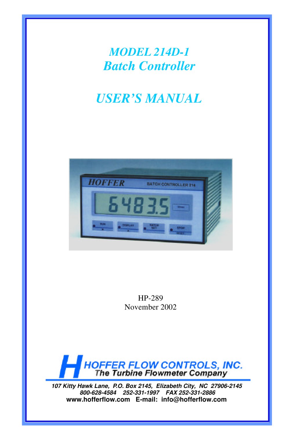 Model 214D-1 Batch Controller - Hoffer Flow Controls