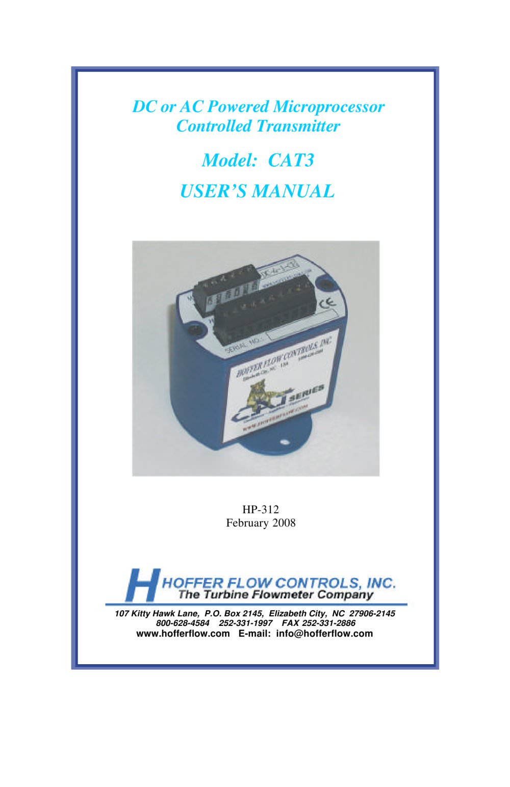 Model Cat3 DC or AC Powered Microprocessor Controlled Transmitter - Hoffer Flow Controls
