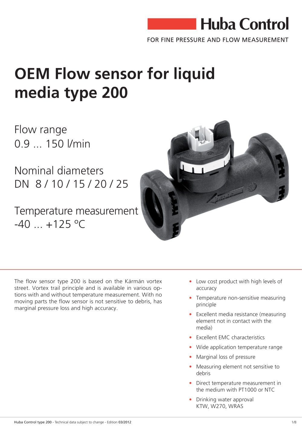 OEM Flowsensor for Liquids - HUBA CONTROL