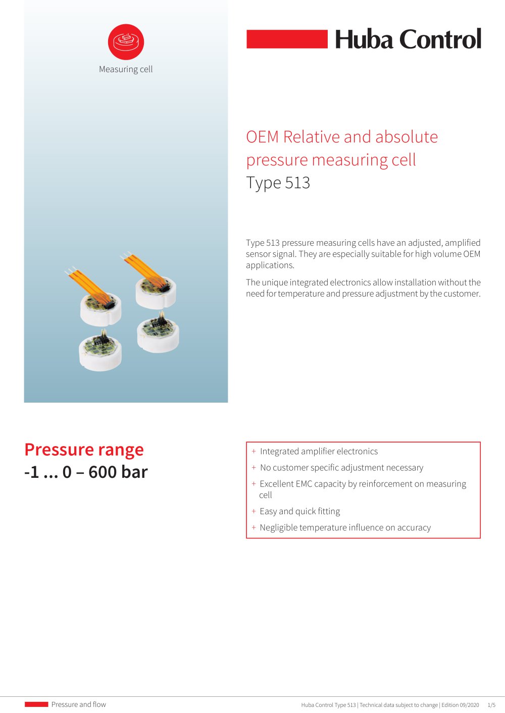OEM Relative and absolute pressure measuring cell Type 513 - HUBA CONTROL