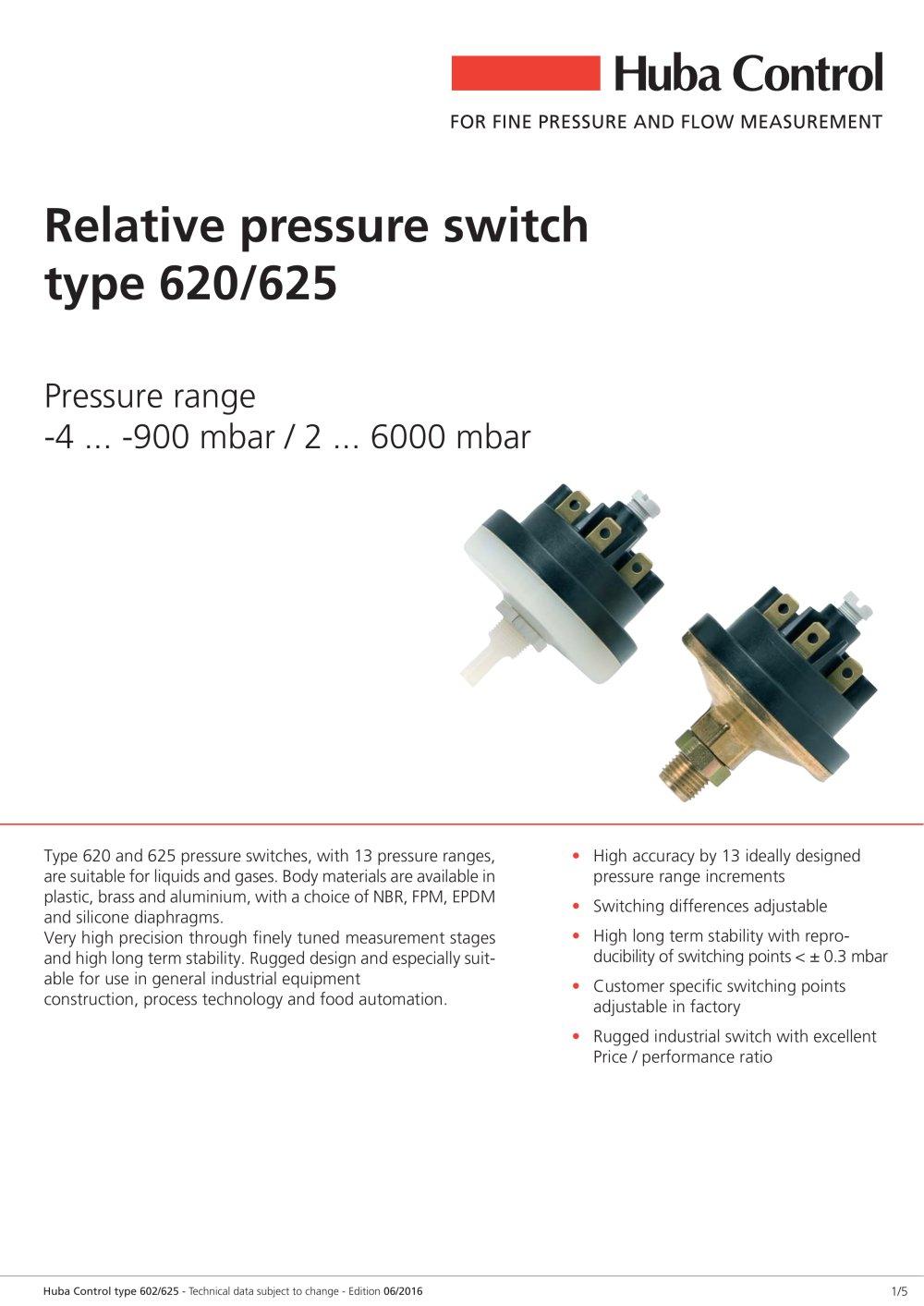 Relative pressure switch Type 620 - HUBA CONTROL