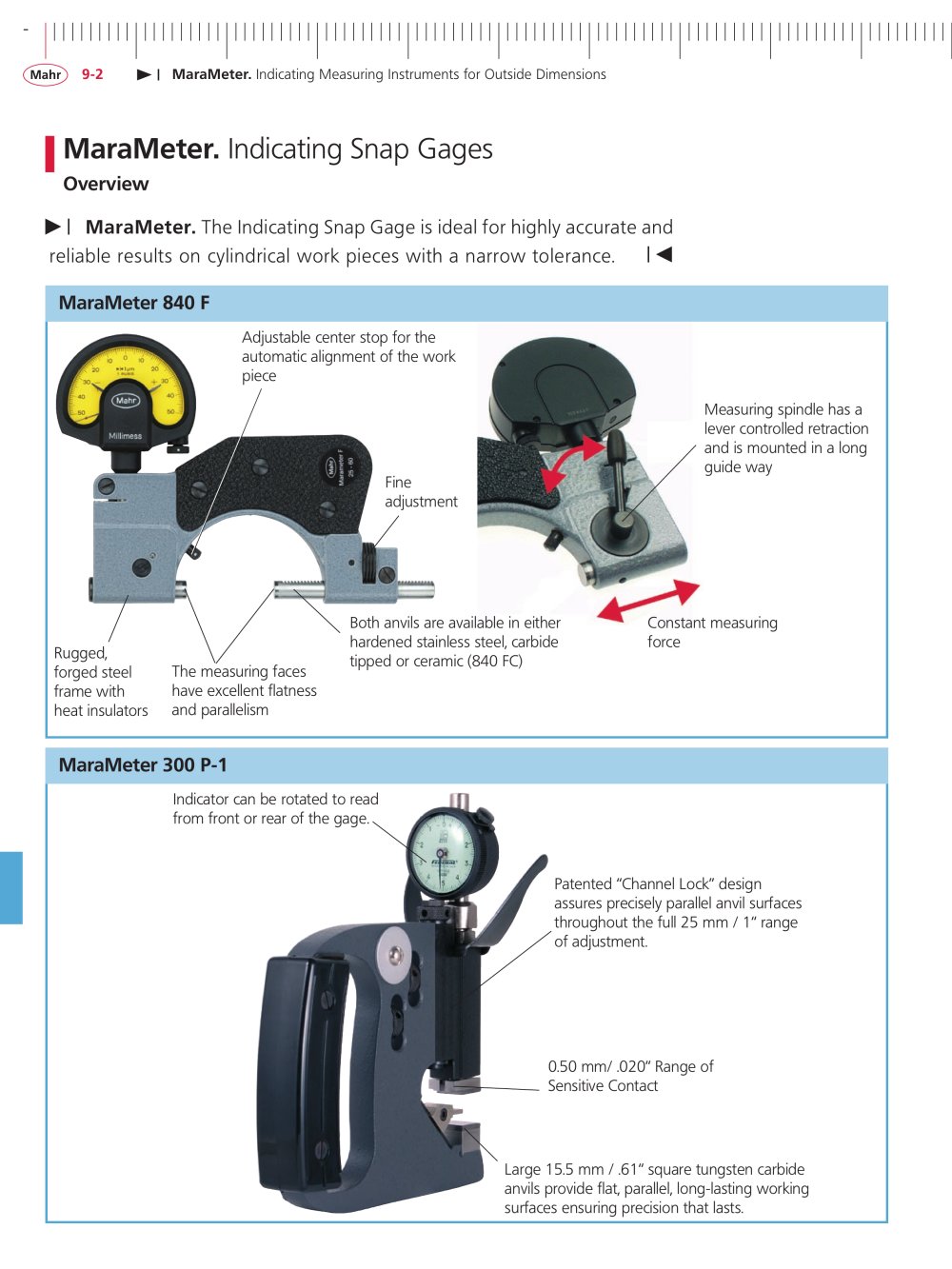 MaraMeter Indicating Snap Gage 840 FC with Ceramic Measuring Faces - MAHR