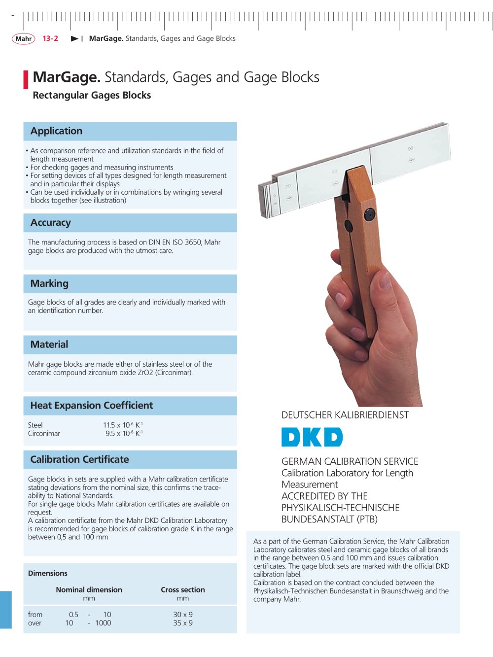 MarGage Rectangular Gage Blocks (Steel and Ceramic) according to DIN EN ISO 3650 - MAHR