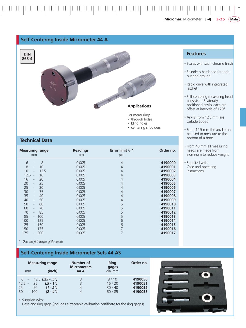 Micromar Self-Centering Inside Micrometer 44 A - MAHR