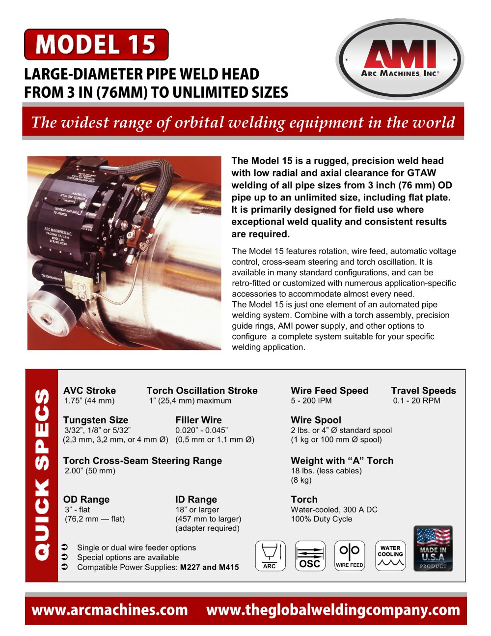 Model 15 Large-Diameter Pipe Weld Head - Arc Machines