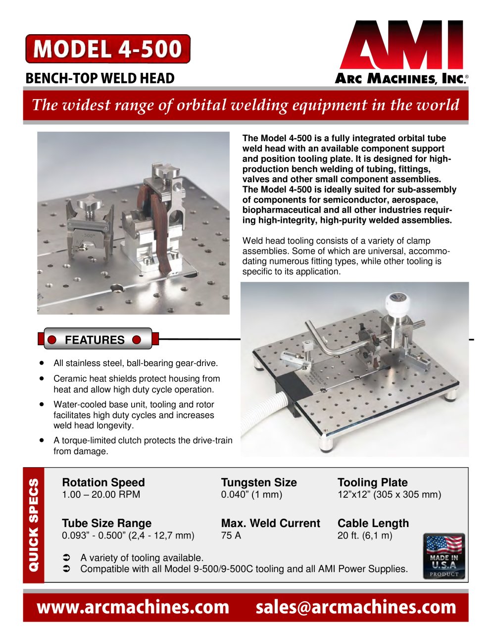 Model 4-500 BENCH-TOP WELD HEAD - Arc Machines, Inc.