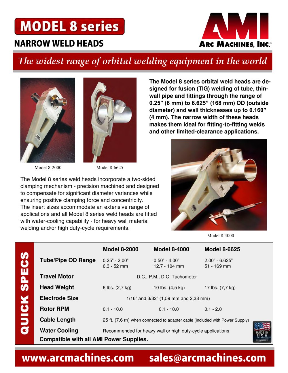 Model 8 Narrow Weld Heads - Arc Machines, Inc.