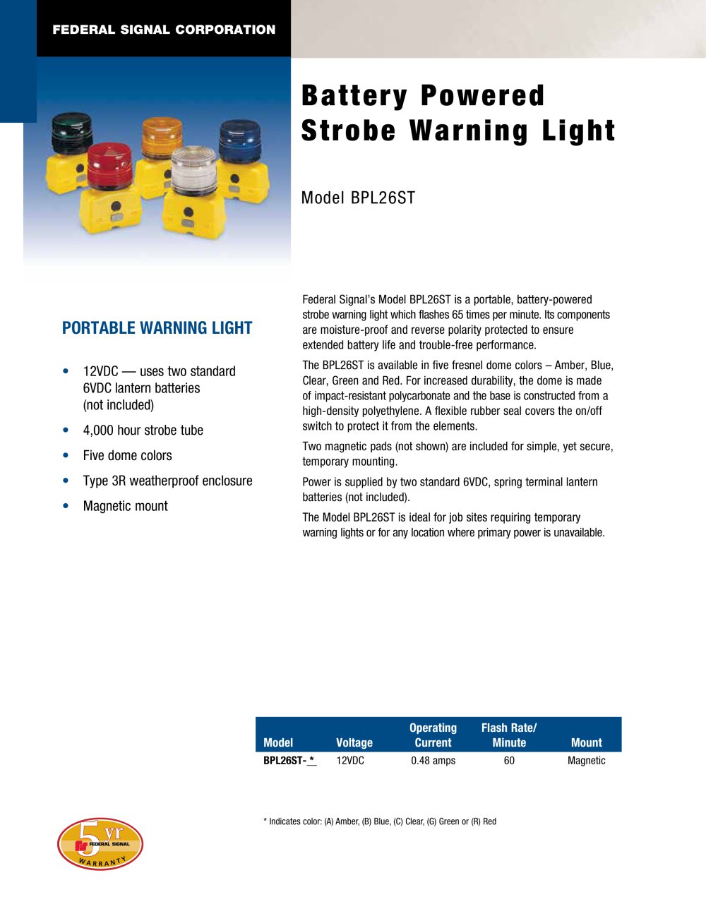 Battery Powered Warning Light - FEDERAL SIGNAL
