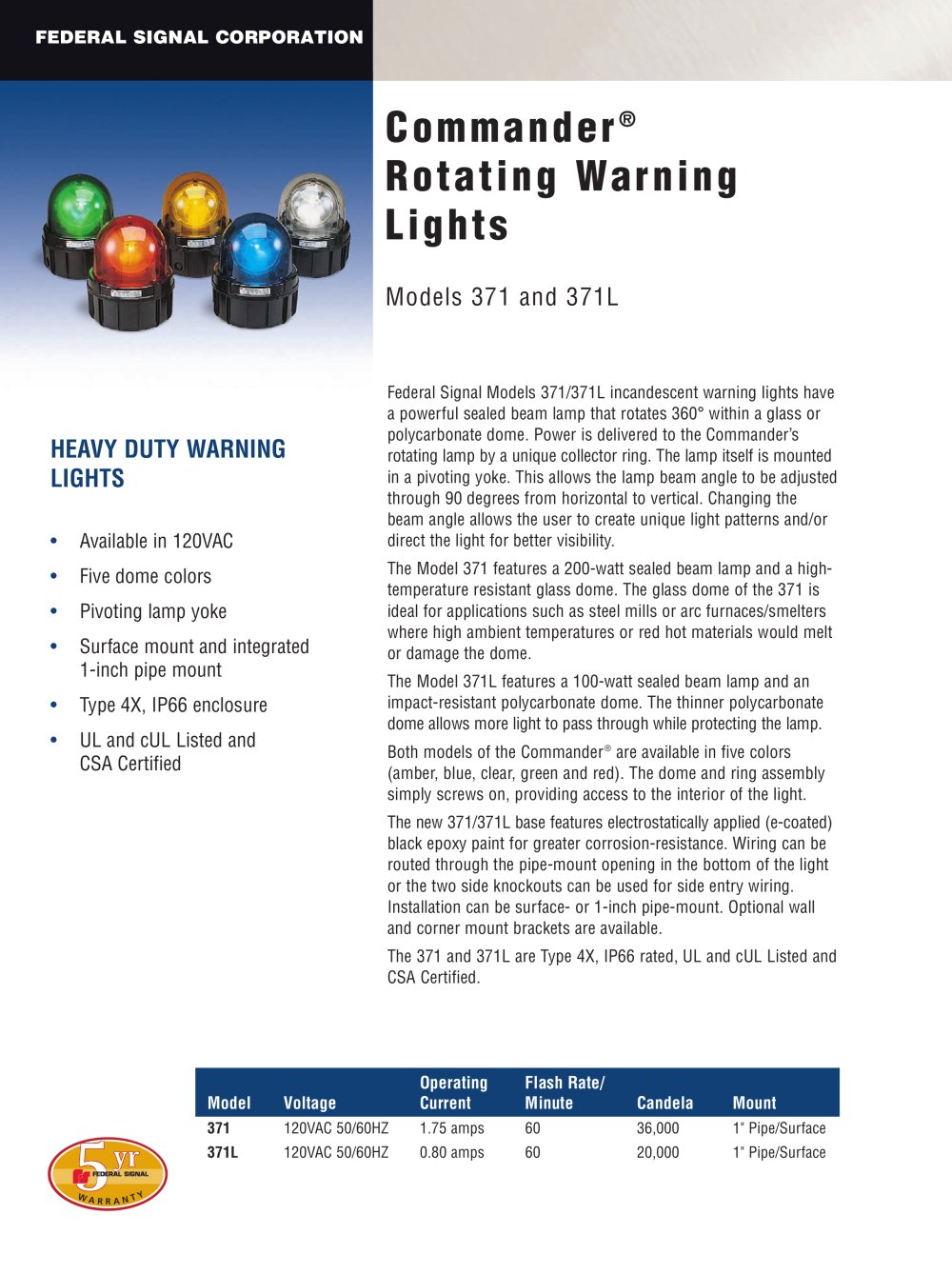 Commander&reg; Rotating Warning Lights - FEDERAL SIGNAL