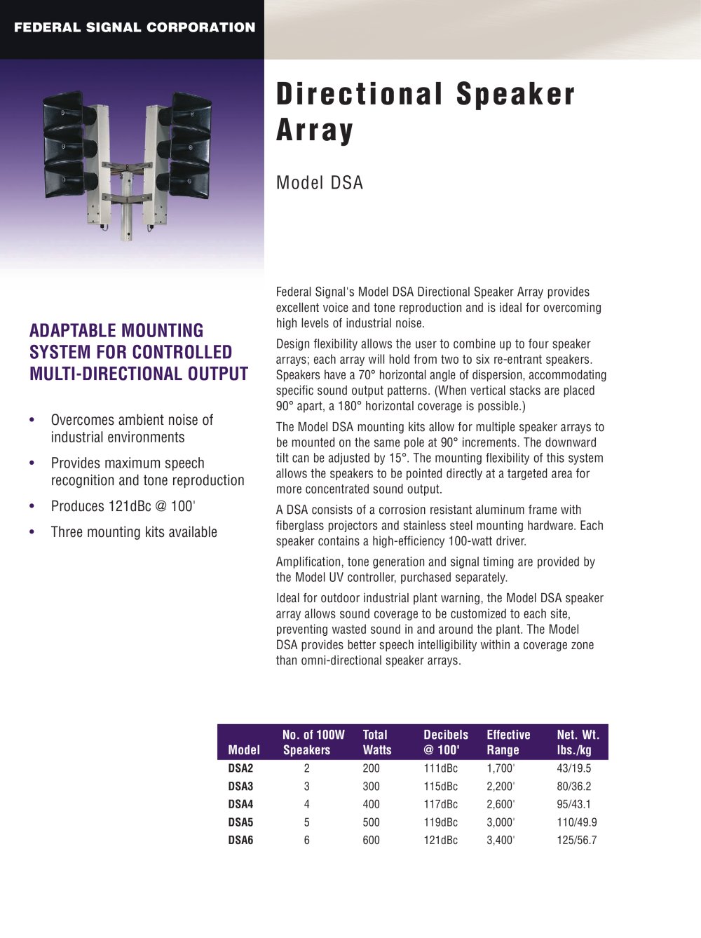 Directional Speaker Array - FEDERAL SIGNAL