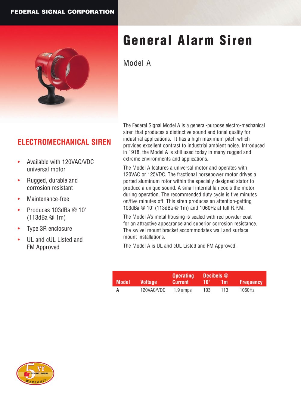General Alarm Siren - FEDERAL SIGNAL