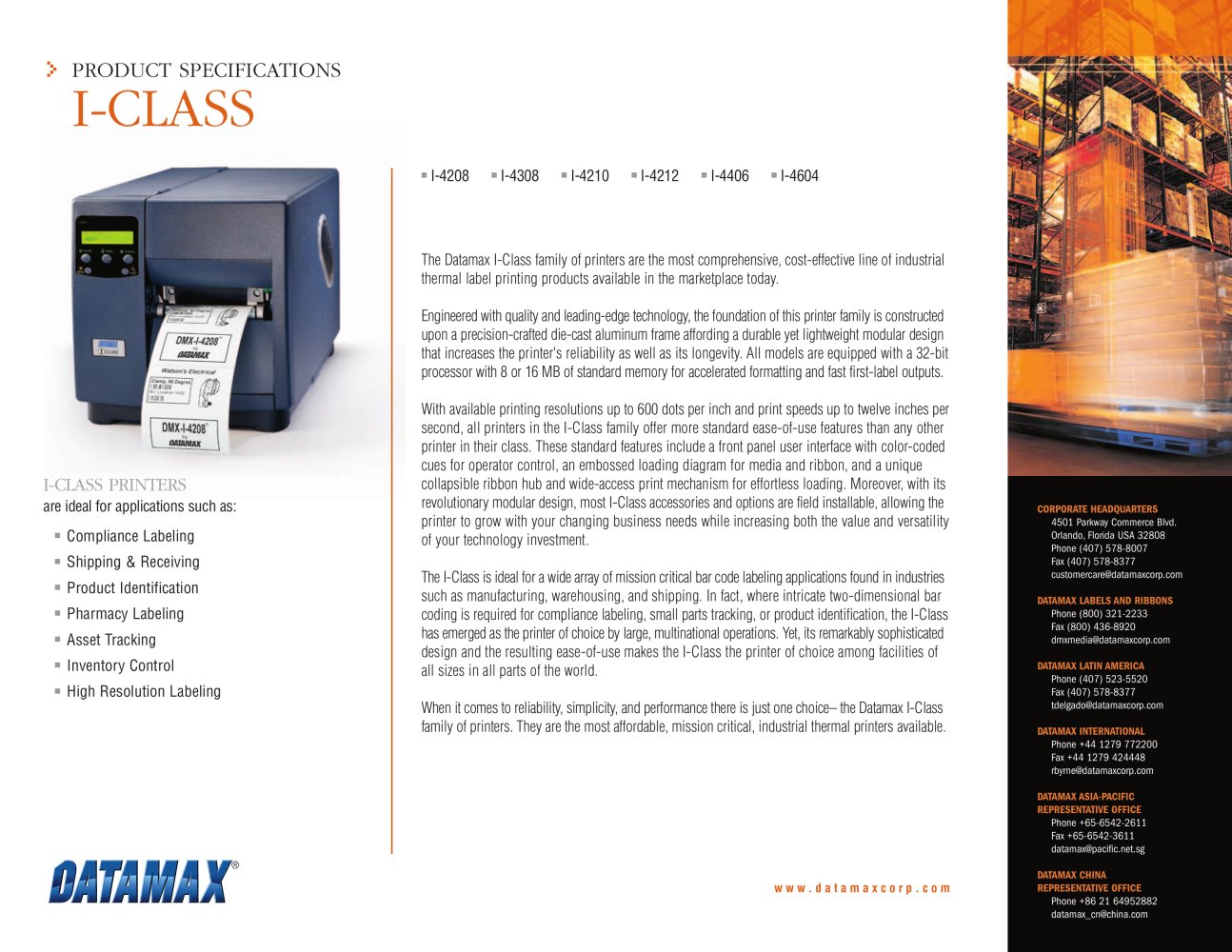 I-Class Industrial Bar Code Printers - DATAMAX