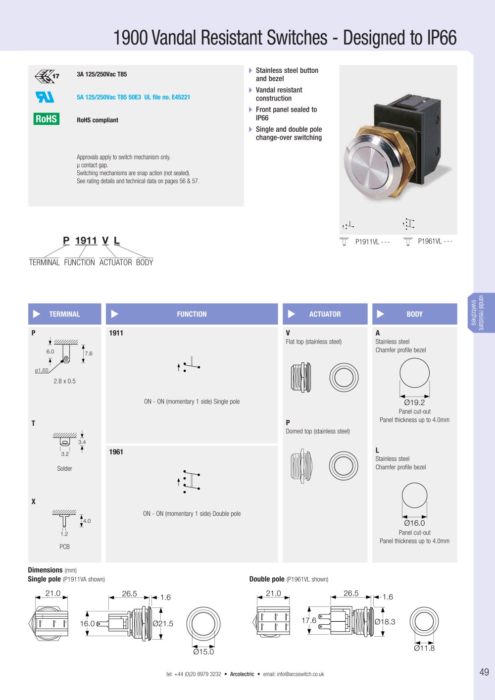Vandal Resistant Switches - Arcolectric