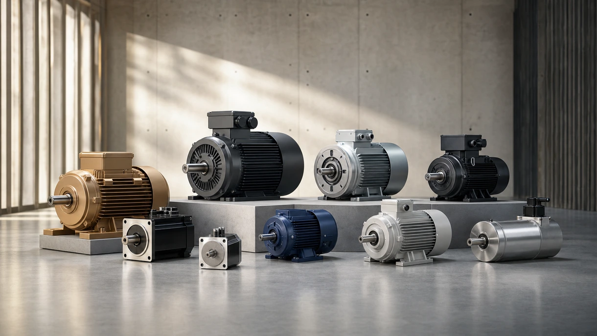 Three-phase asynchronous motor powering a conveyor belt system in a modern automated logistics warehouse and distribution center.