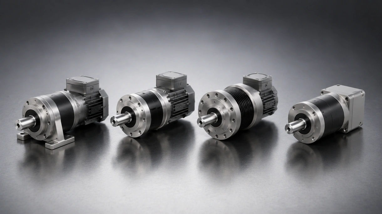 Compact planetary gear-motor installed on an automated conveyor line within a high-speed industrial manufacturing facility.