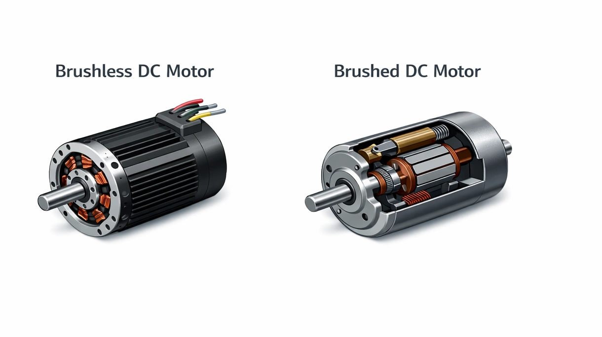 Macro view of a brushless DC motor internal rotor and copper windings illustrating high precision industrial construction and quality.