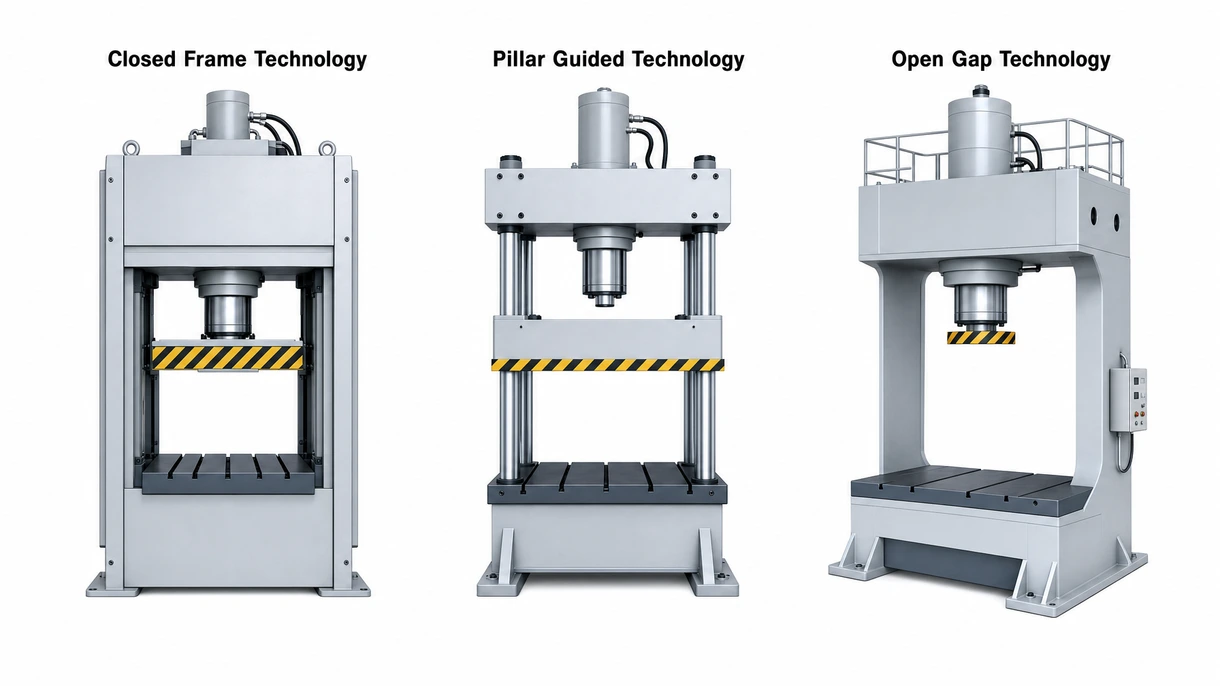 Detailed view of high pressure hydraulic cylinder and proportional valve manifold on a professional industrial forming machine.