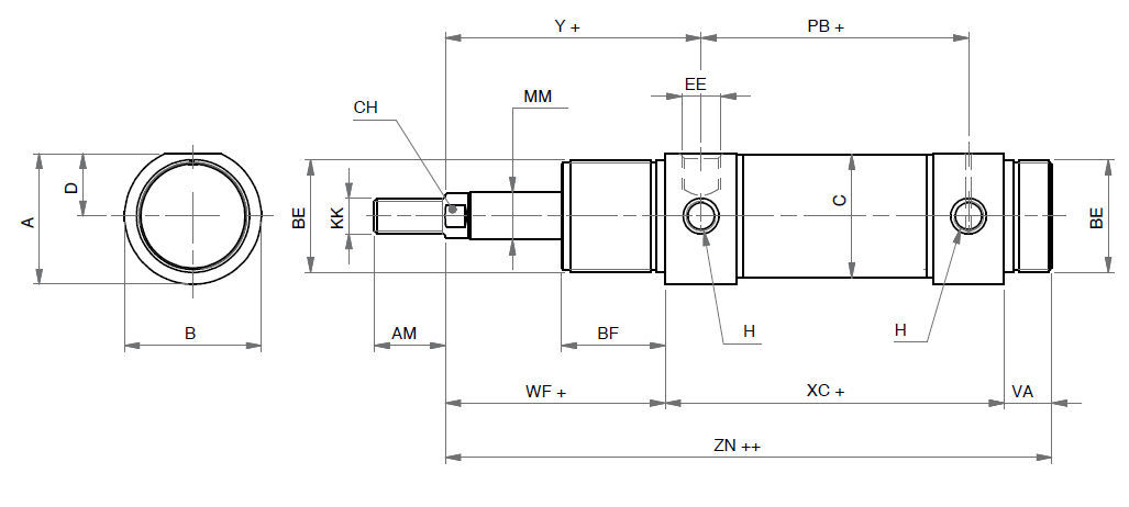 Pneumatic cylinder - ISEM - ARTEC SRL - single-acting / round