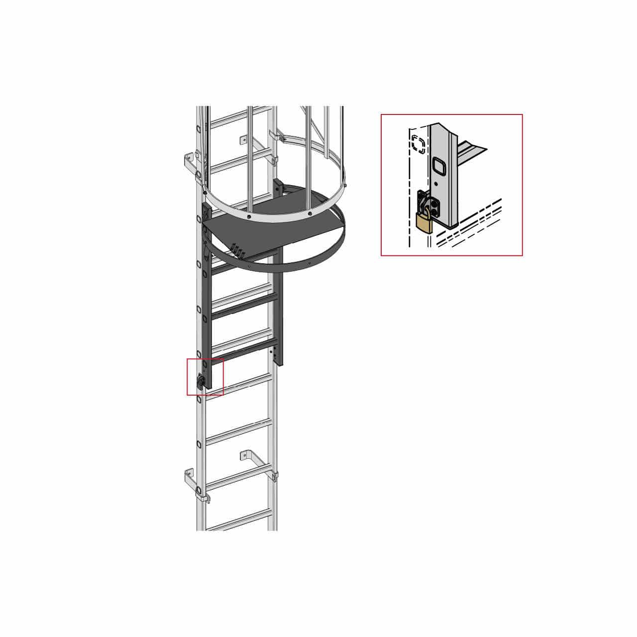Aluminum ladder guard 0054770 Hymer for caged ladders / lockable