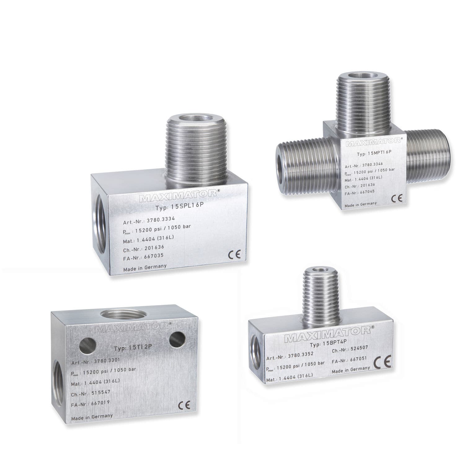 Pneumatic fitting 15L series Maximator GmbH screwin / cross / T