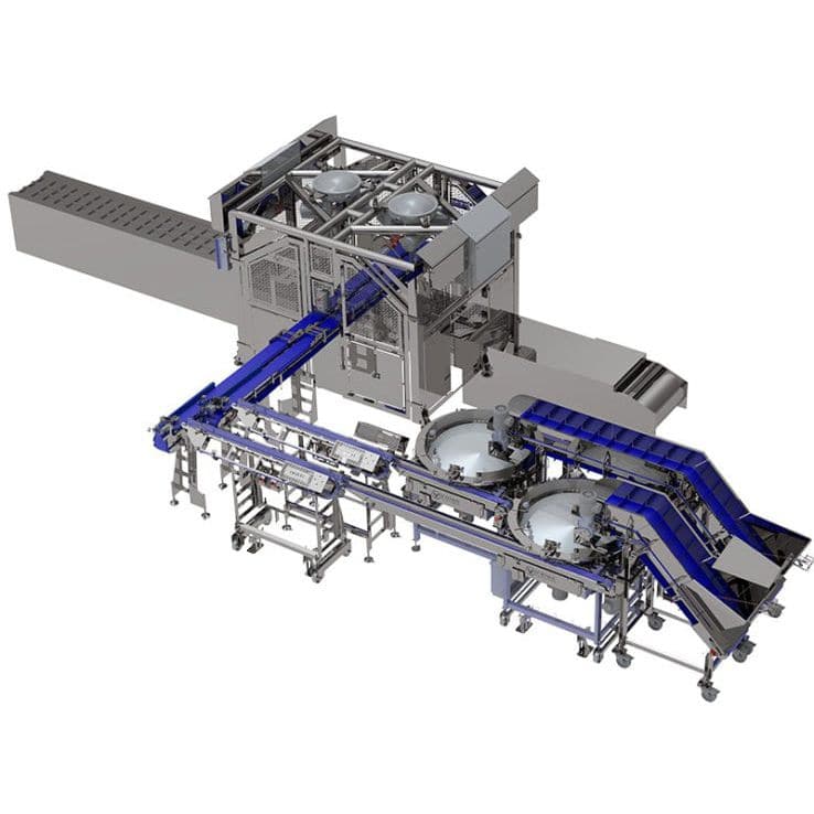 Into a thermoformer loading system - Velec Systems - sausage