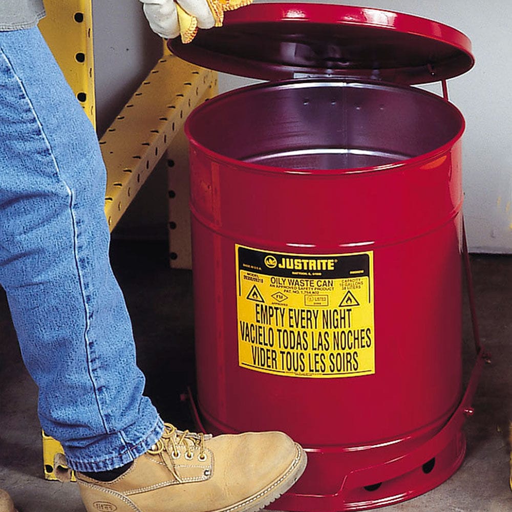 En acier galvanisé waste container 09100, 09101 Justrite Safety Group for hazardous waste