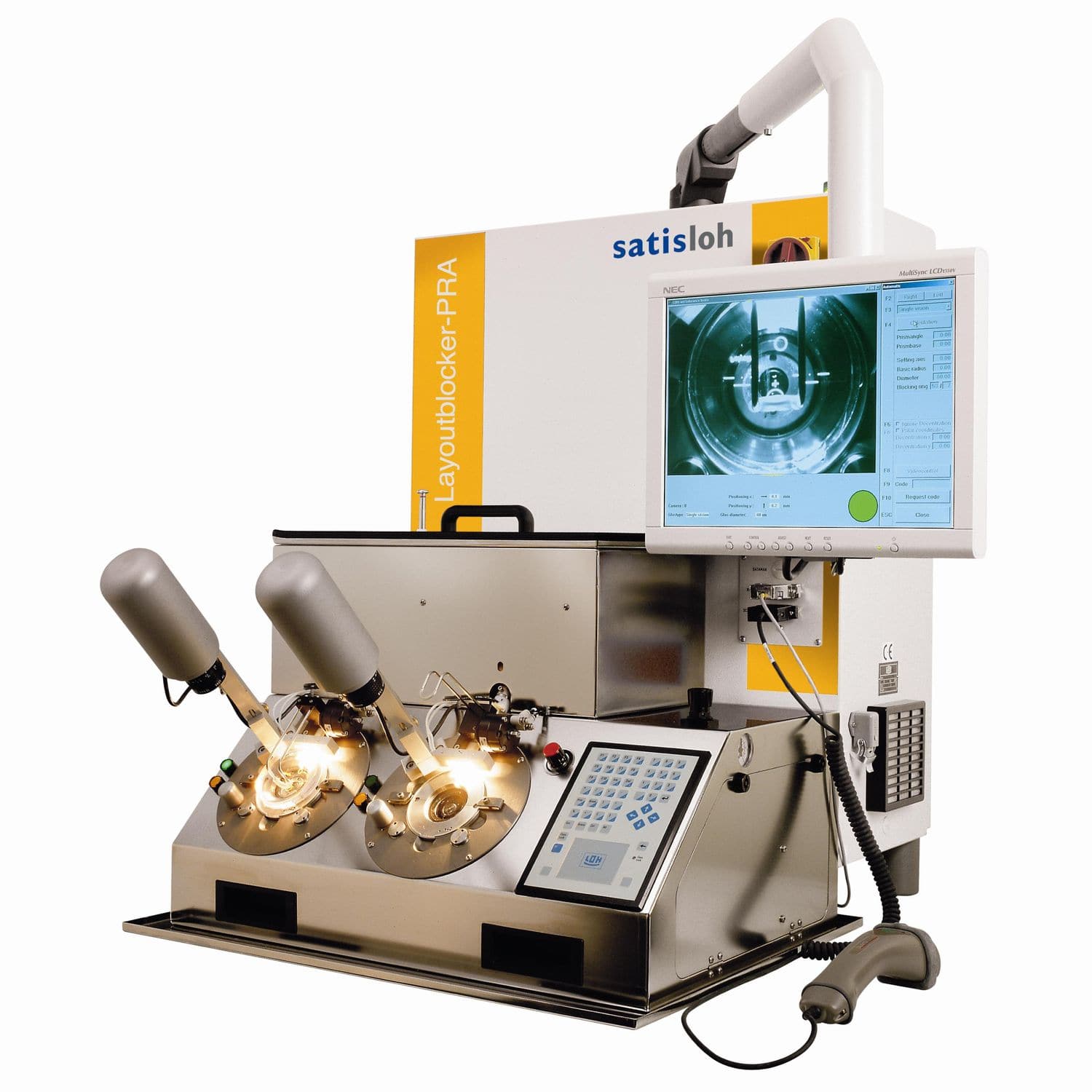 Prismatic ophthalmic lens blocker PRA Satisloh