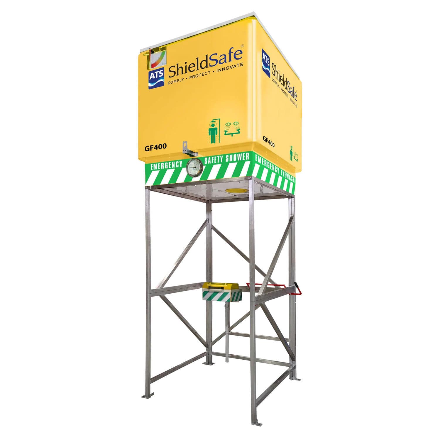 Platformmounted safety shower GF400™ ATS with eyewash station