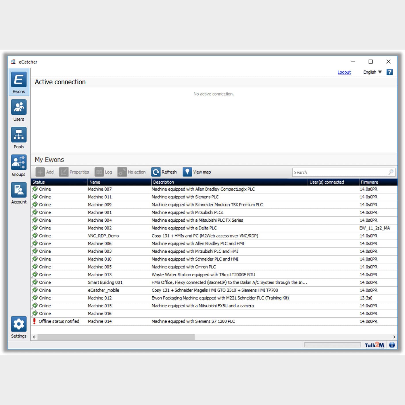 Control software eCatcher Ewon HMI / configuration / access control