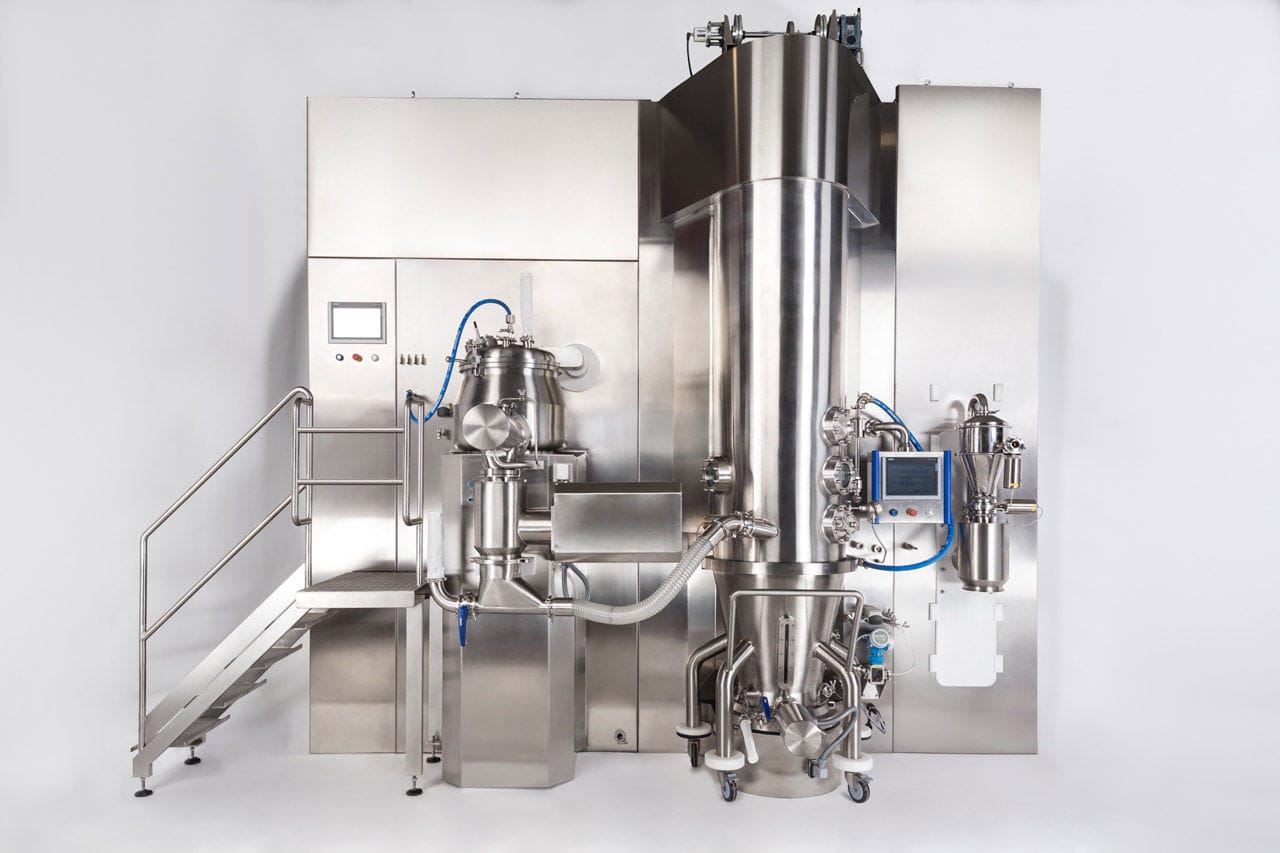 Fluidized bed granulation unit Romaco Group for the pharmaceutical