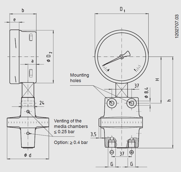 Analog pressure gauge / differential pressure / process / for gas 732