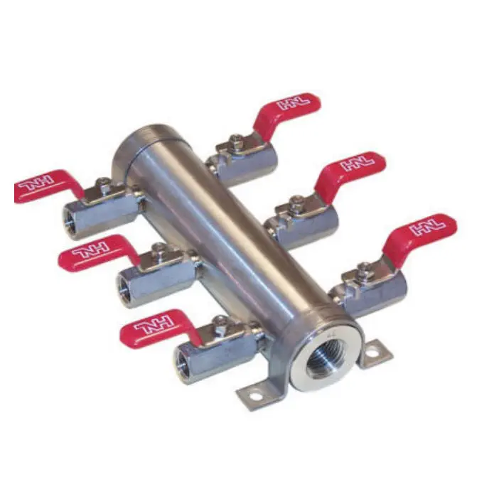 TOPRING 47.530 Compressed Air Manifold - Nickel-Plated Brass, 1(F) BSPP End Ports, 4 X 1/2(F) BSPP Outlets, 145 PSI Max - View #2