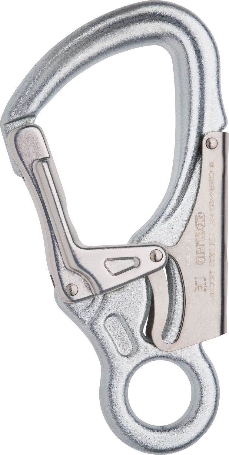 Locking carabiner 8 40 kN DSG series Edelrid doubleaction safety / steel / asymmetrical