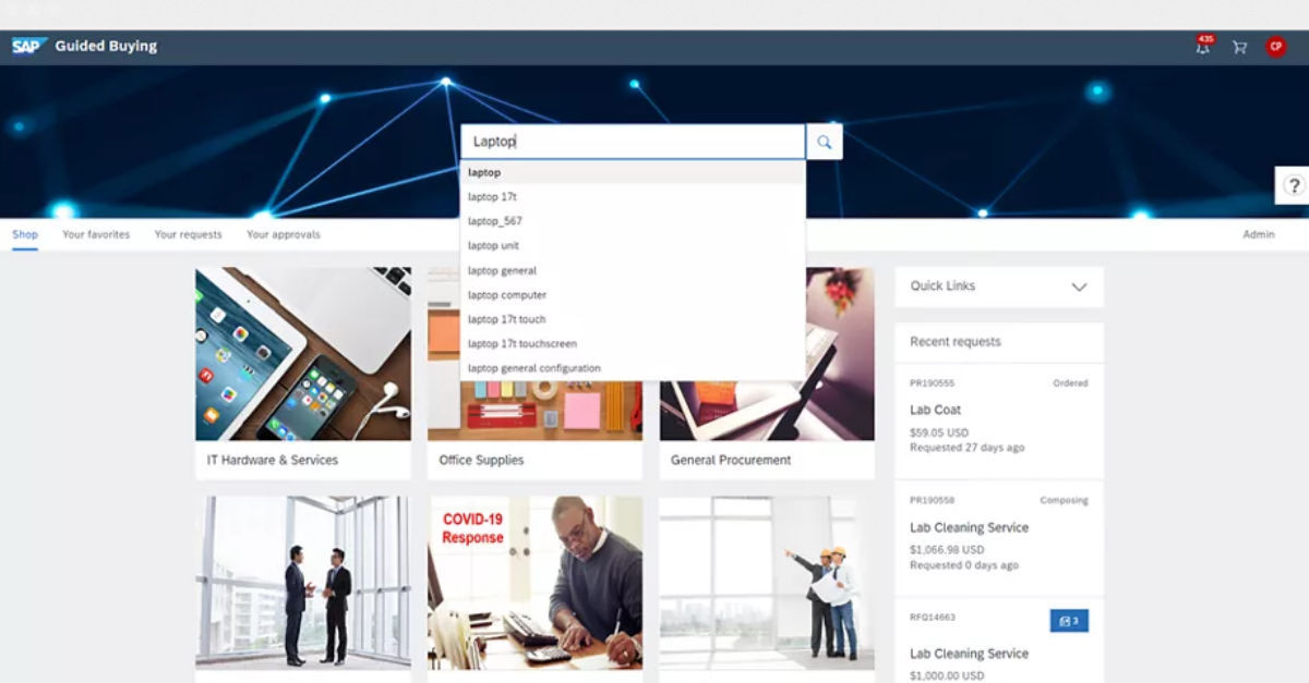 Management software Ariba Buying SAP analysis / interface / quality