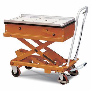 scissor lift table / foot-operated / mobile / with rotary plate