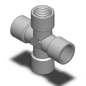 pneumatic fitting / threaded / cross / nickel-plated brass