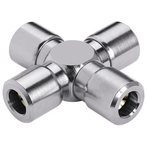 push-in fitting / cross / pneumatic / nickel-plated brass
