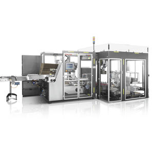 lateral case packer / automatic / hot-melt glue / adhesive tape