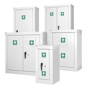 security cupboard / floor-mounted / steel / for medical devices