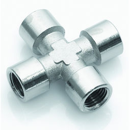 screw-in fitting / cross / pneumatic / nickel-plated brass