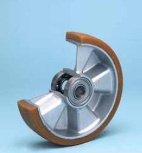 wheel with solid tire / polyurethane-coated / aluminum / for heavy loads