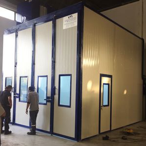 enclosed spray booth / for vehicles / dry filter / wet paint