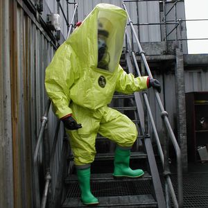 work coveralls / chemical protection / laminated material / zippered
