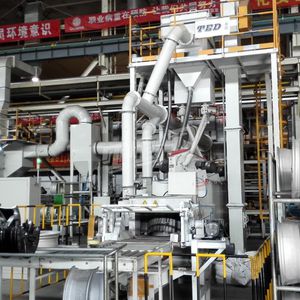 overhead conveyor shot blasting machine / for wheel rims