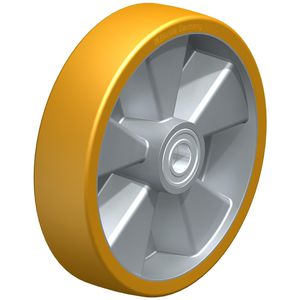 wheel with solid tire / polyurethane-coated / aluminum / elastomeric