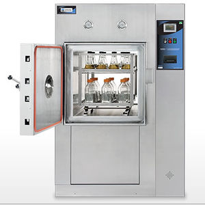 laboratory sterilizer / steam / double door pass-through / vertical