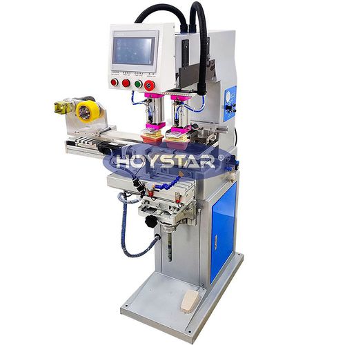 Pad printing machine with closed ink cup - GW-P2S-R - Dongguan Hoystar Printing Machinery Co.,Ltd - 2-color / rotary / with touchscreen