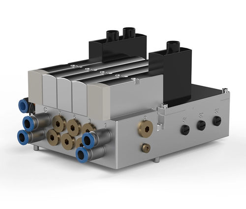 Spool distribution block - P0027 - Robot System Products AB - pneumatically-operated / 5/2 / standard