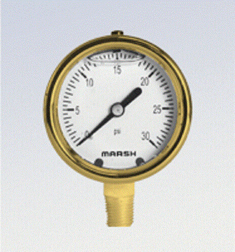 Dial pressure gauge - Marsh Bellofram - threaded / brass / Bourdon tube