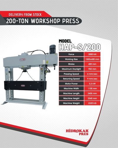Hydraulic press - HAP-S/200 - HIDROKAR PRES INDUSTRY AND TRADE CO. - motorized / forming / straightening